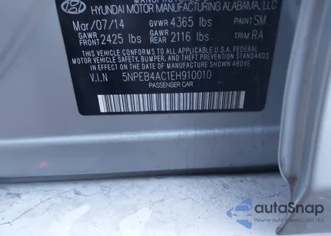 2014 Hyundai Sonata Gls from USA, damaged, VIN 5NPEB4AC1EH910010